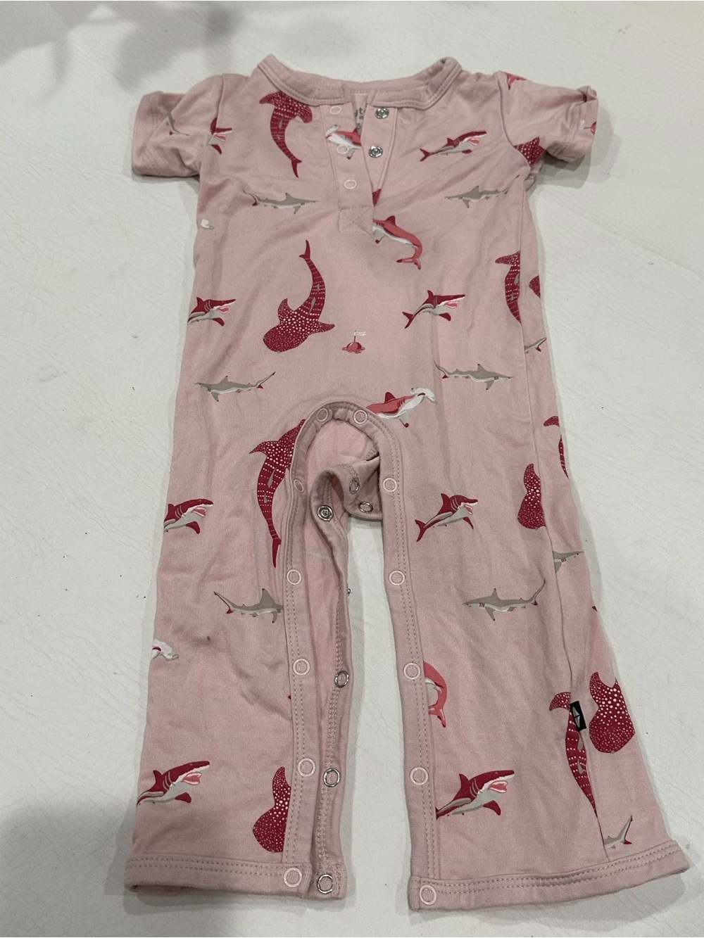 KYTE pink sharks short sleeve romper